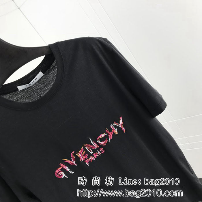 GVC紀梵希 19早春新款 紅色刺繡火焰字母 雙股絲光 男款短袖 ydi1587